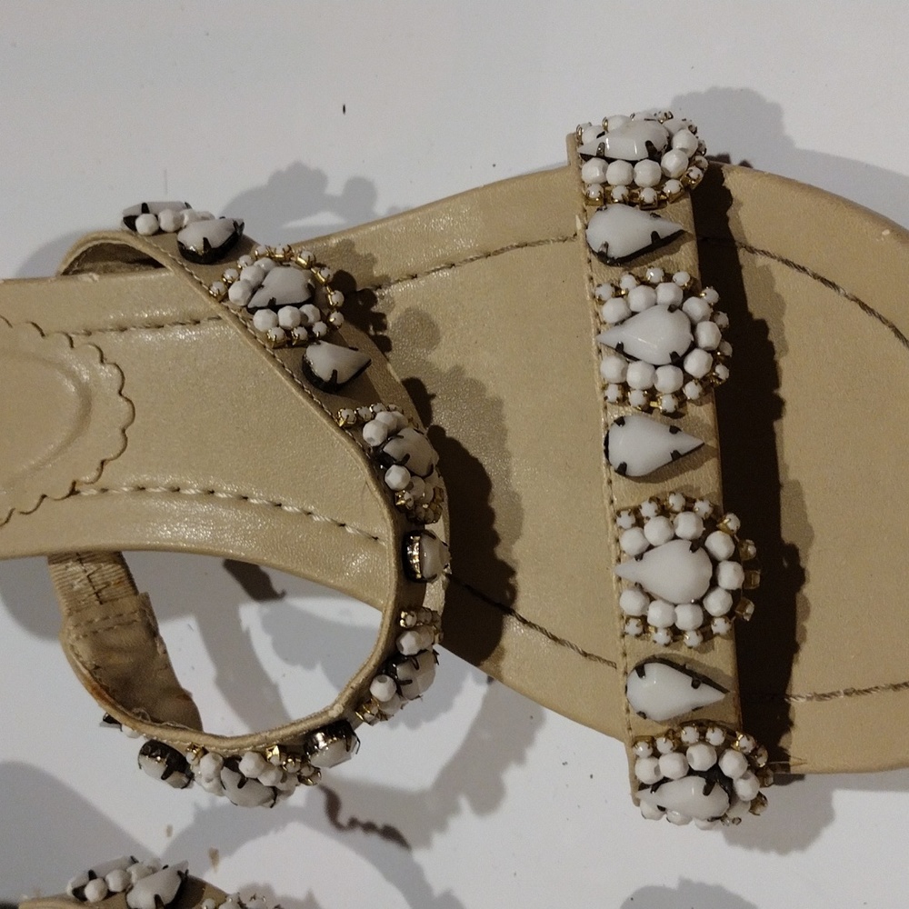 Chic And Stylish,Beige 2 inch heel white embossed With Stone Sandal - Picture 5 of 6